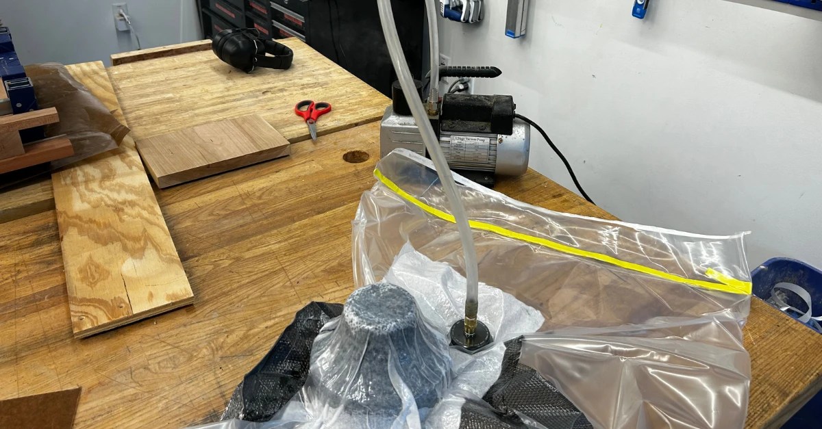 The first vacuum bag layup, bagged on the bench under pump