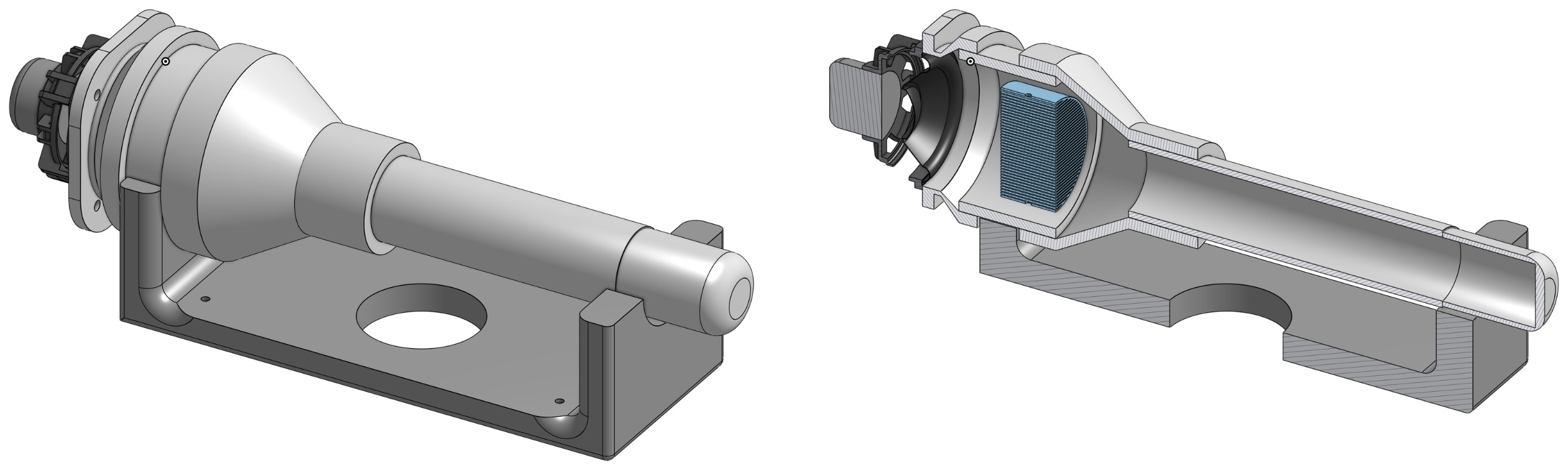 Onshape model of the resonator, exterior and section view